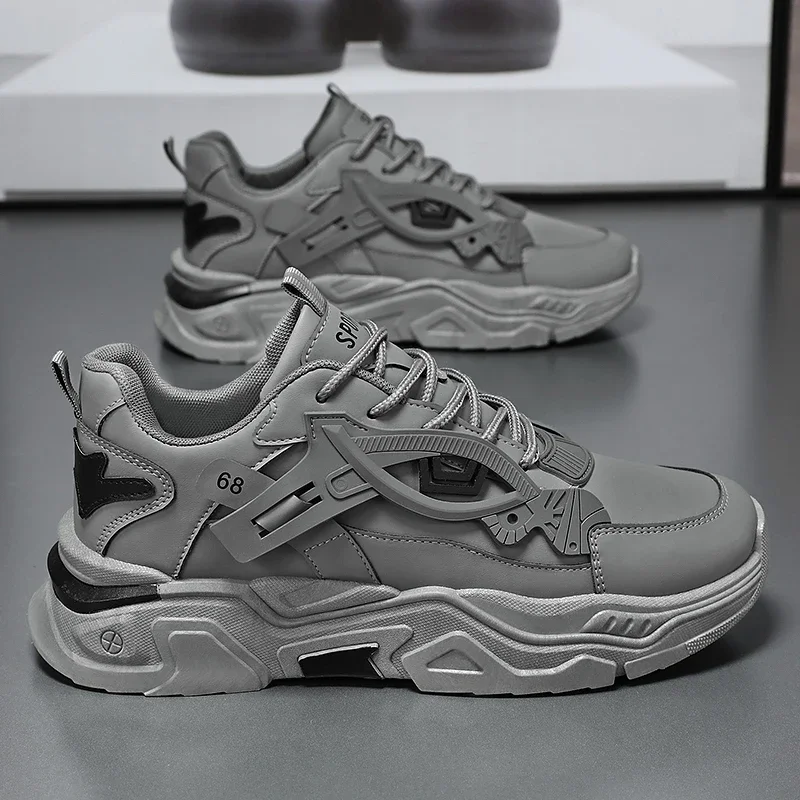 Men's Casual Sports Shoes with Thick-soled Height-increasing Features Mesh and Color-matched Round Toe Lace-up Running Shoes - Image 2