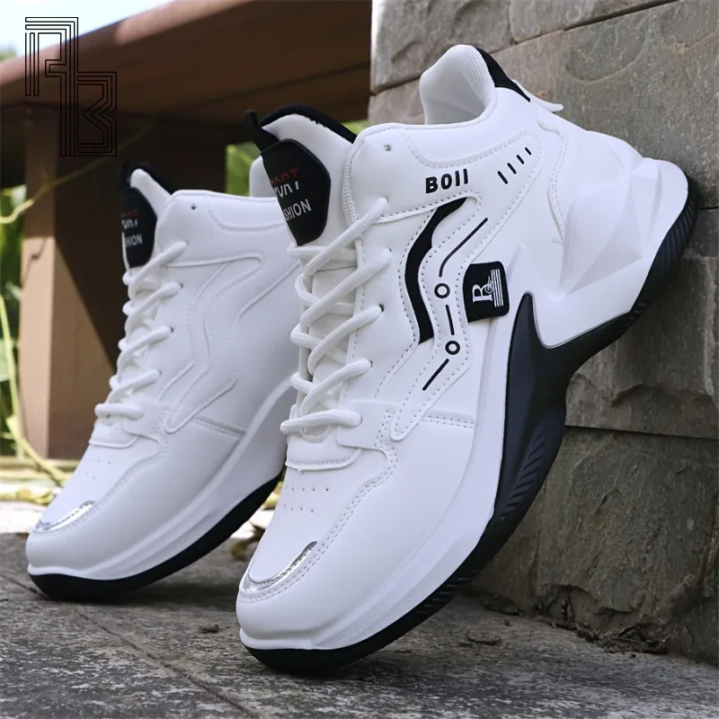 Sneaker Men, New Casual Versatile Leather High Top Shoes, Anti Slip and Wear-resistant Sports Shoes