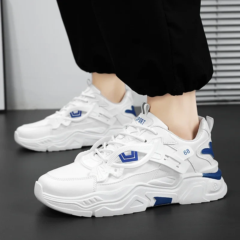 Men's Casual Sports Shoes with Thick-soled Height-increasing Features Mesh and Color-matched Round Toe Lace-up Running Shoes - Image 5