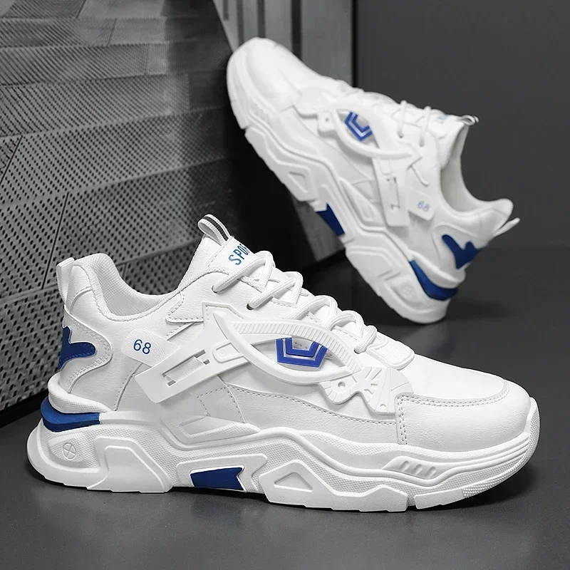 Men's Casual Sports Shoes with Thick-soled Height-increasing Features Mesh and Color-matched Round Toe Lace-up Running Shoes - Image 3