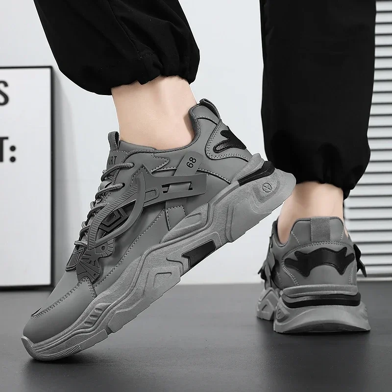 Men's Casual Sports Shoes with Thick-soled Height-increasing Features Mesh and Color-matched Round Toe Lace-up Running Shoes - Image 6